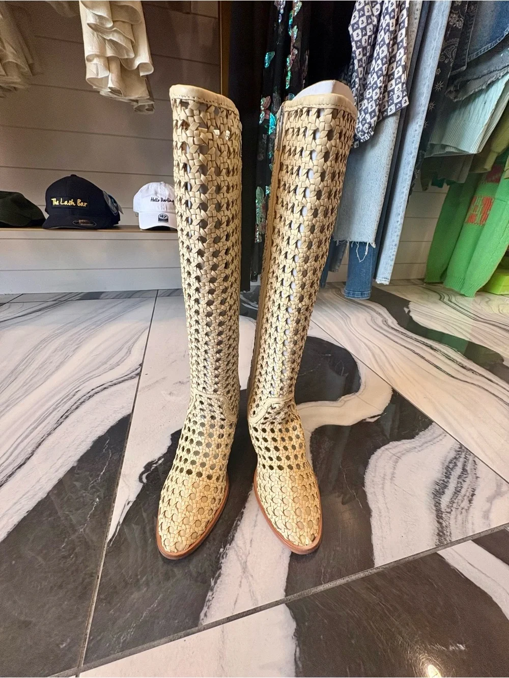 Free People Woven Over-the-Knee Boots in Natural Beige